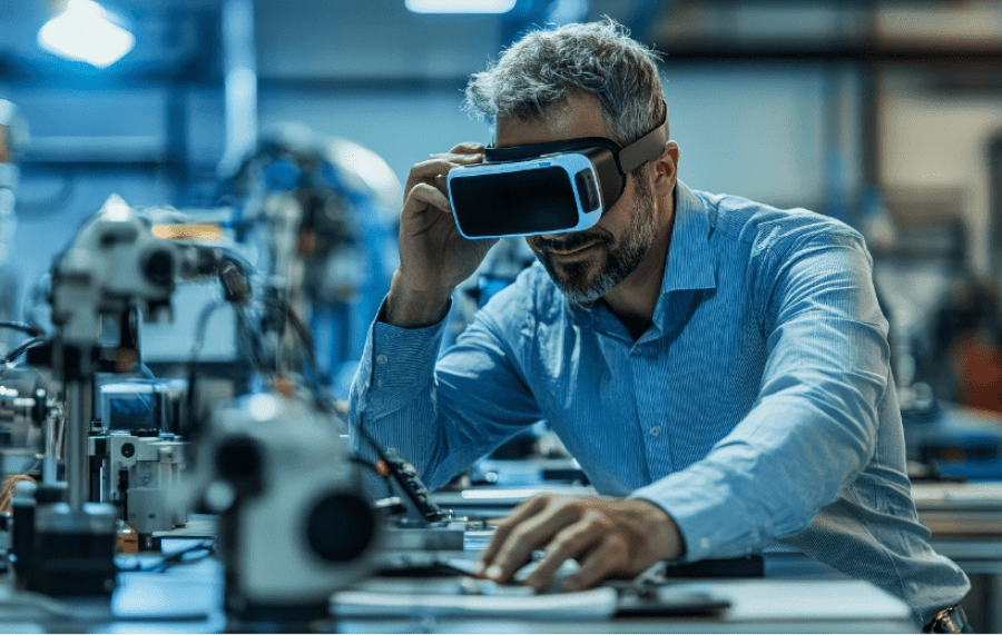 Tecnico utilizza realtà aumentata per analisi e manutenzione in ambito industriale